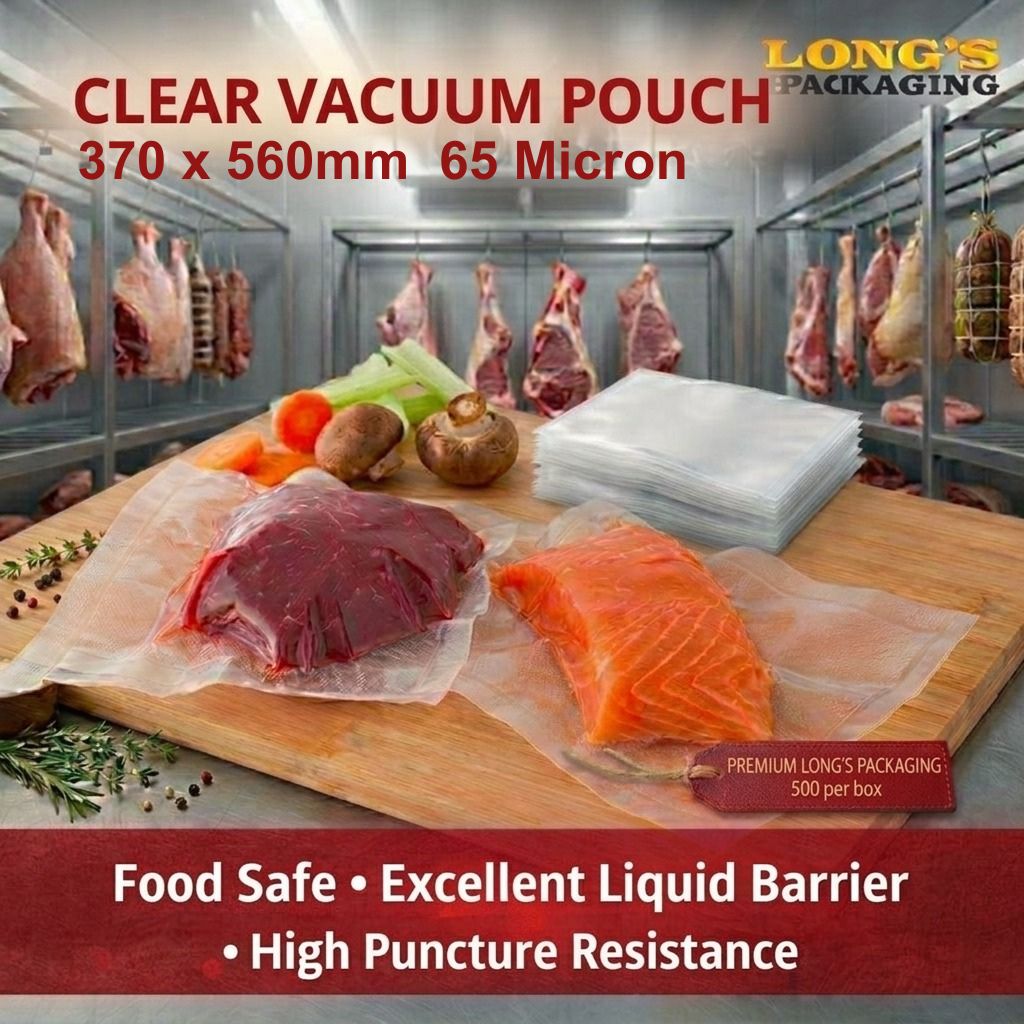 Clear Vacuum Pouch 370 x 560mm 65 Micron – 500 per Box
