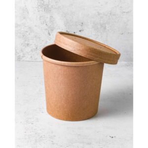 12oz Kraft Heavy Duty Soup Container & Paper Lid - Recyclable - 250 per case
