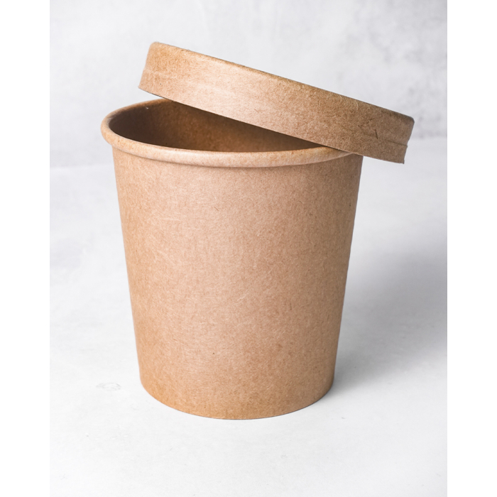 16oz Kraft Heavy Duty Soup Container & Paper Lid - Recyclable - 250 per case
