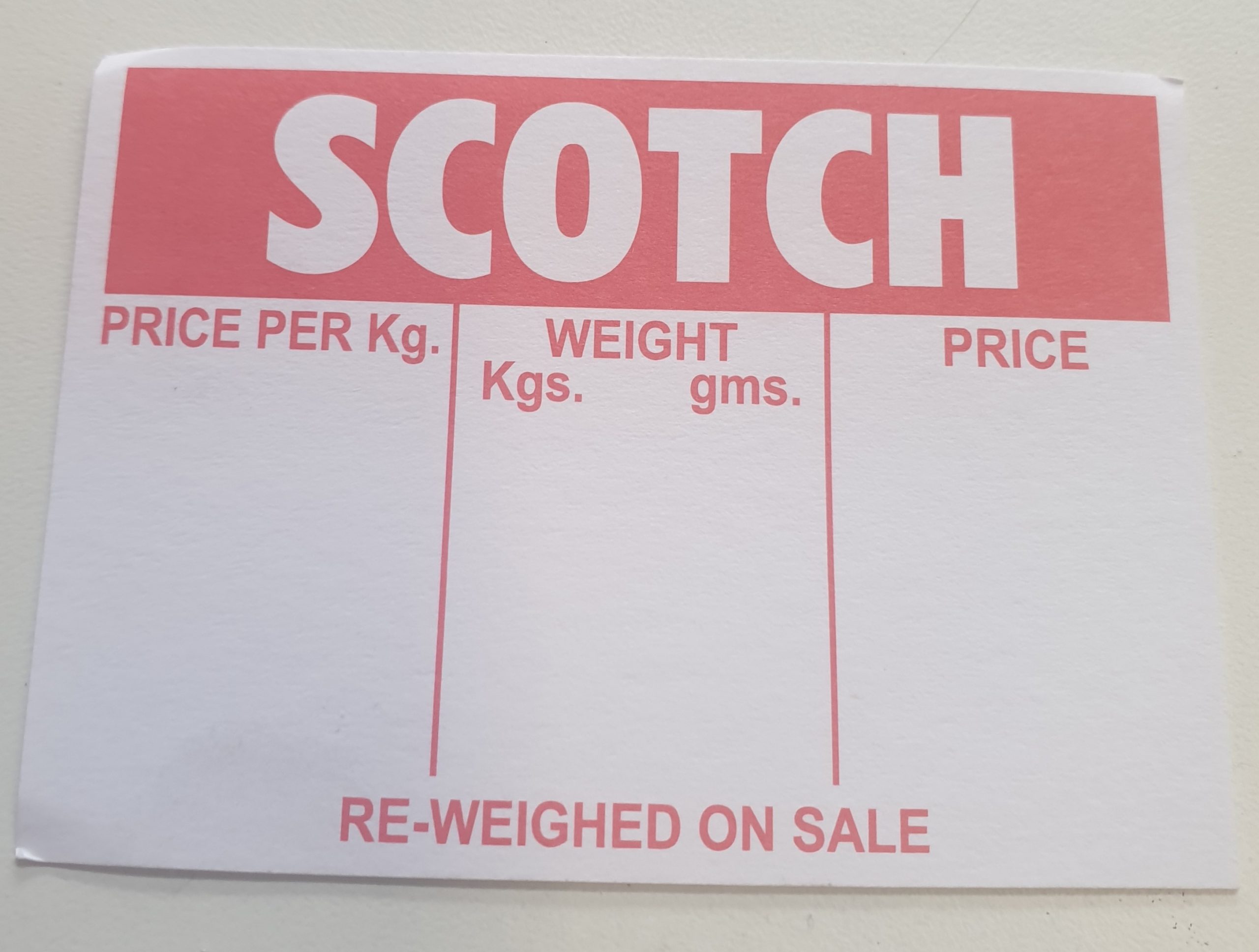 Display Weight & Price Tickets - Scotch - 500 per Box
