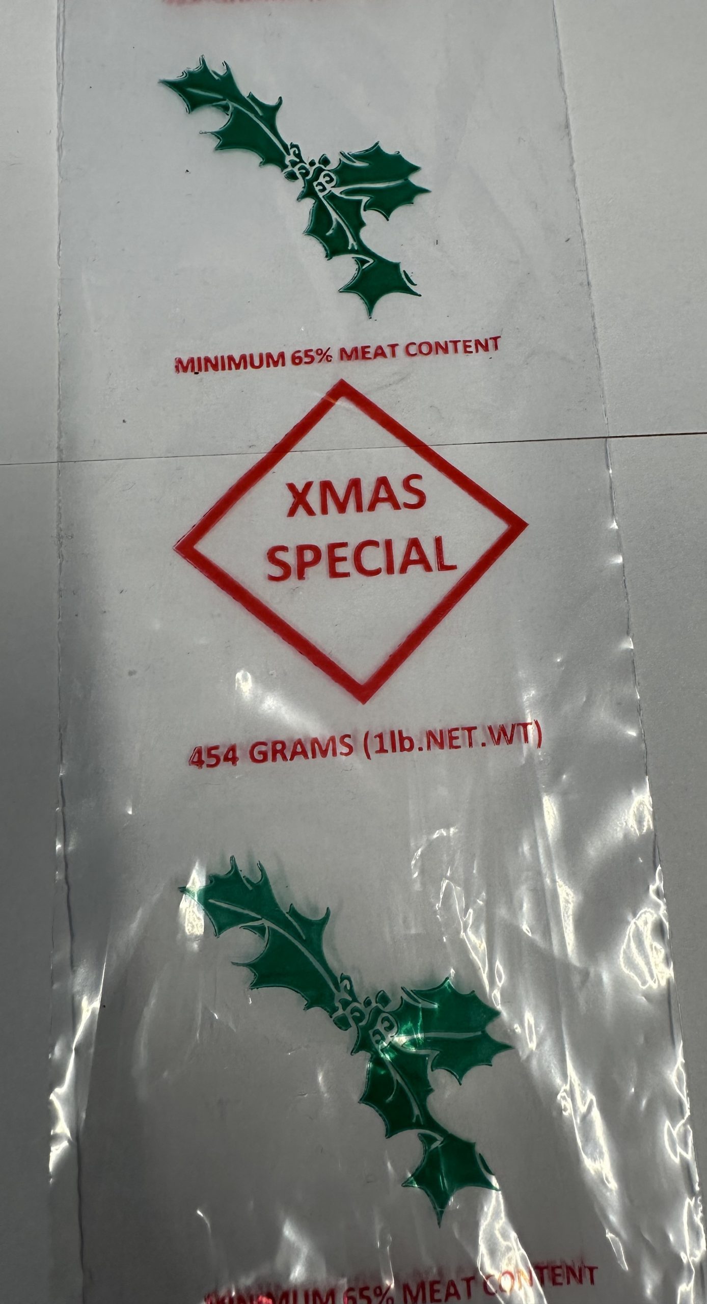 Christmas 1lb Sausage Meat Sleeves - 100 per Pack