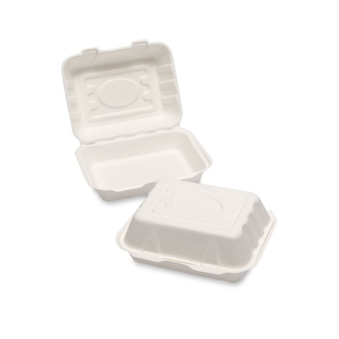 Bagasse White Clamshell Box 7 x 5" HB9 - 250 per pack